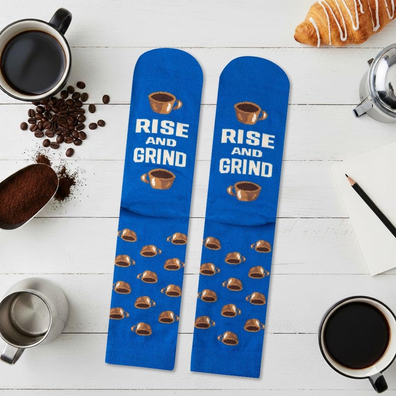 Lavley Rise and Grind Coffee Socks - Fun Gift Accessory for Men Cool Stocking Stuffer Idea - Unisex One Size - Image 3